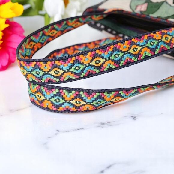 Black Elephant Embroidered Tote Bag Jacquard Fabric Boho - Picture 10 of 13